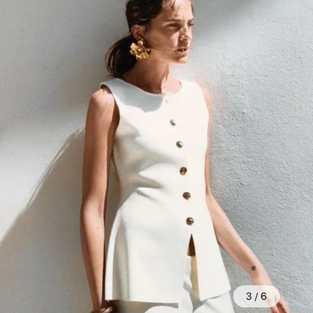 Zara White Sleeveless Top with Gold Buttons NWT